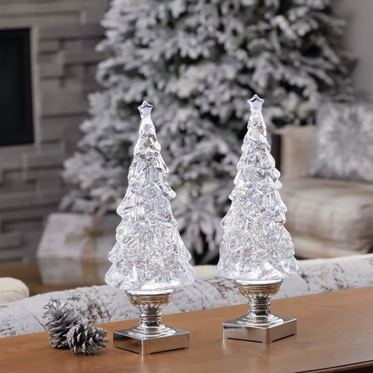 14 Inch (35.6 cm) Lighted Glitter Tree Lamps with LED Lights, 2 Pack British Hypermarket-uk