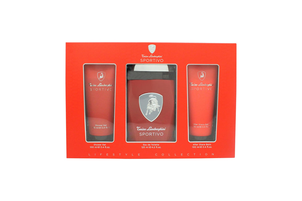 Lamborghini Sportivo Gift Set 125ml EDT Spray + 100ml Shower Gel + 100ml Aftershave Balm Lamborghini