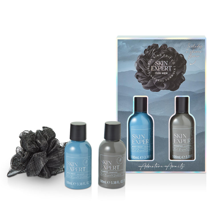 The Kind Edit Co. Skin Expert Mini Shower Gift Set 100ml Body Wash + 100ml Shampoo + Shower Flower The Kind Edit Co.