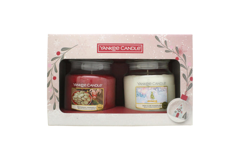 Yankee Candle Gift Set 411g Peppermint Pinwheels Candle + 411g Snow Globe Wonderland Candle Yankee Original Candle