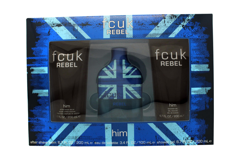 FCUK Rebel For Him Presentset 100ml EDT + 200ml Shower Gel + 200ml Aftershave Balm FCUK