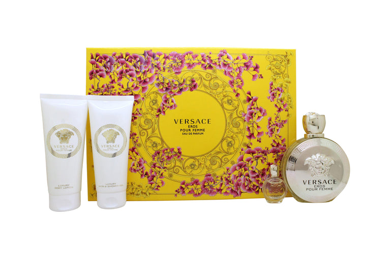 Versace Eros pour Femme Presentset 100ml EDP + 5ml EDP + 100ml Body Lotion + 100ml Duschgel Versace