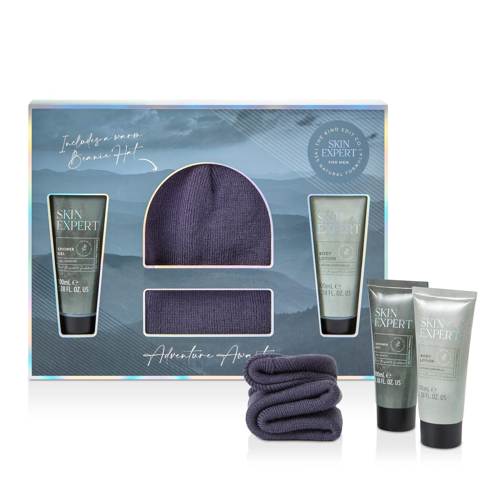 The Kind Edit Co. Skin Expert Beanie Gift Set 100ml Shower Gel + 100ml Body Lotion + Beanie Hat The Kind Edit Co.