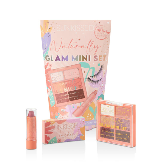 Sunkissed Naturally Glam Mini Gift Set 8.4g Eyeshadow Pallet + 3.3g Lipstick + 1 Pair False Eyelashes + 1g Lash Glue Sunkissed