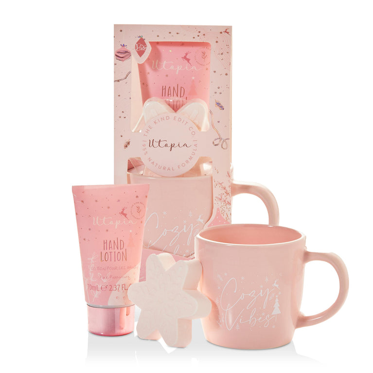 The Kind Edit Co. Utopia Cozy Vibes Mug Gift Set 70ml Hand Lotion + 50g Bath Fizzer + Mug The Kind Edit Co.