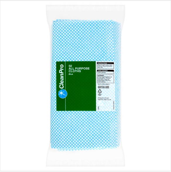 Clean Pro 50 All Purpose Cloths Blue 60cm x 30cm British Hypermarket-uk