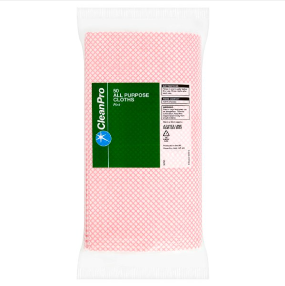 Clean Pro 50 All Purpose Cloths Pink 60cm x 30cm British Hypermarket-uk