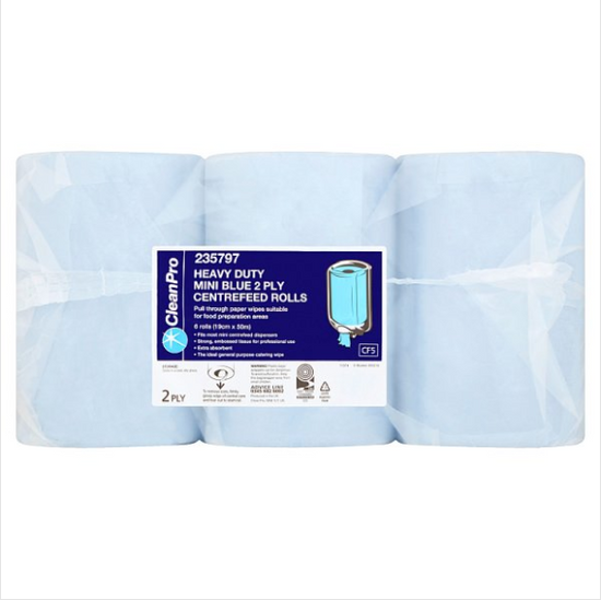 Clean Pro 6 Heavy Duty Mini Blue Centrefeed Rolls 2 Ply British Hypermarket-uk