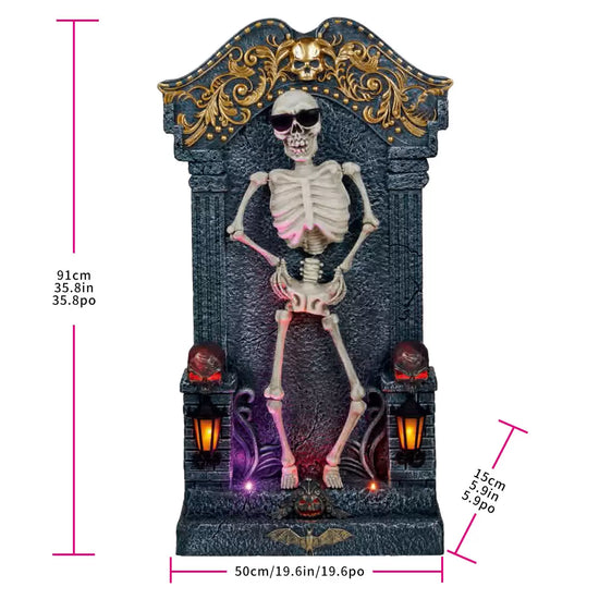 Halloween 3ft (1m) Animated Skeleton Tombstone with Music & Lights British Hypermarket-uk