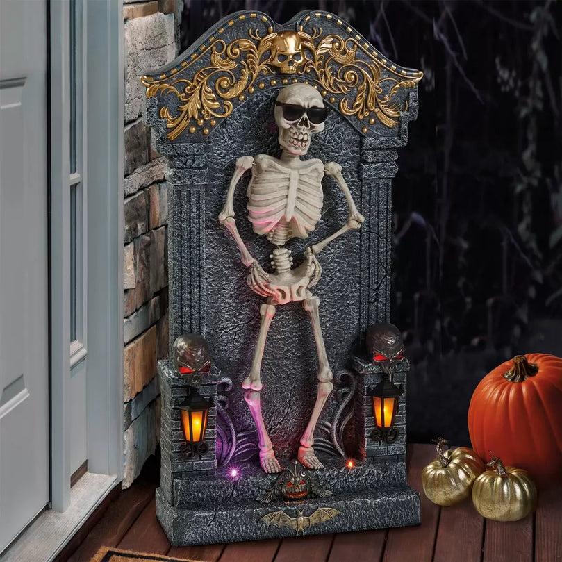 Halloween 3ft (1m) Animated Skeleton Tombstone with Music & Lights British Hypermarket-uk