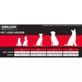 White Dog in Black Hoodie White Cat in Grey Hoodie Back of Black Hoodie Back of Grey Hoodie Measurements Product Label Composition Kirkland Signature Pet Logo Hoodie in 2 Colours and 4 Sizes Kirkland Signature