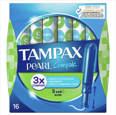 Tampax Pearl Compak Super Tampons With Applicator X 16 - Case of Tampax