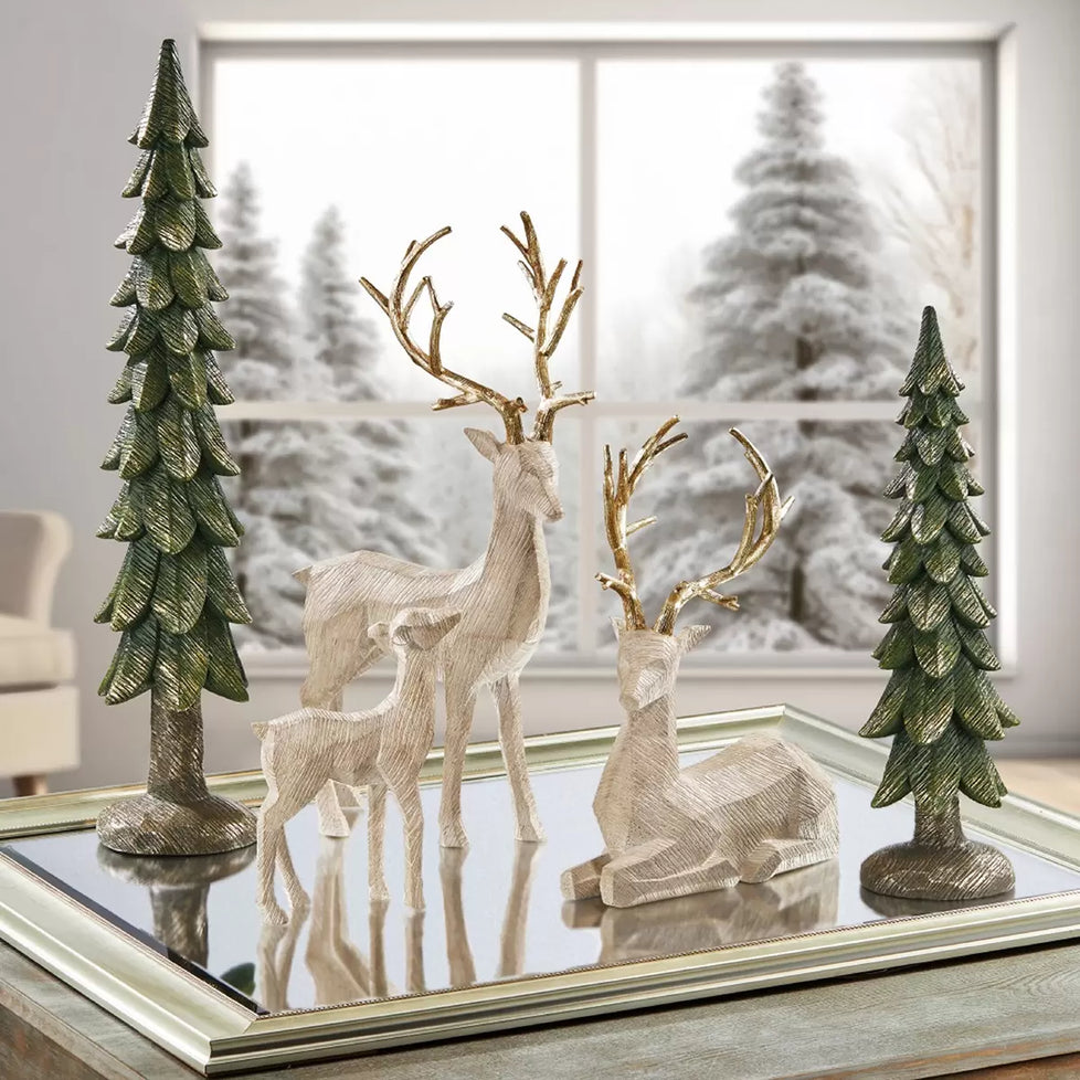 Decorative Deer Family with Trees Decorative