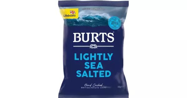 Burts Lightly Sea Salted Hand Cooked British Potato Chips 150g Case of 10 burts