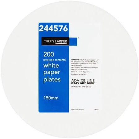 Chef's Larder 100 White Paper Plates 180mm x 200 Chef's Larder