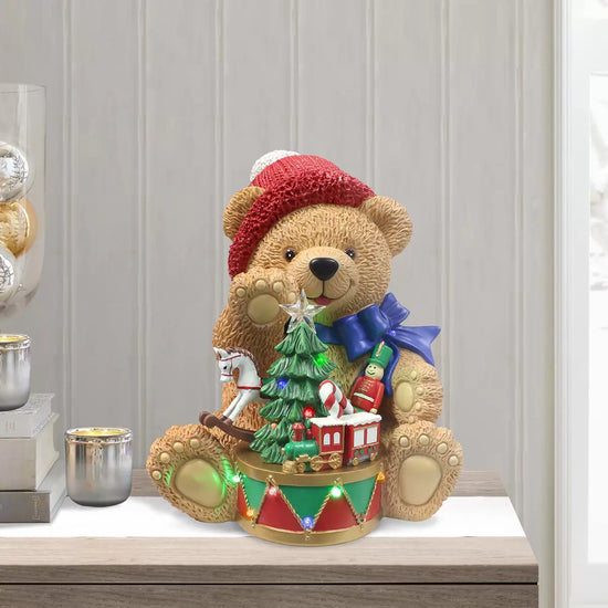 1.1ft (0.33m) Resin Teddy Bear with Drum with 14 LED Lights christmas