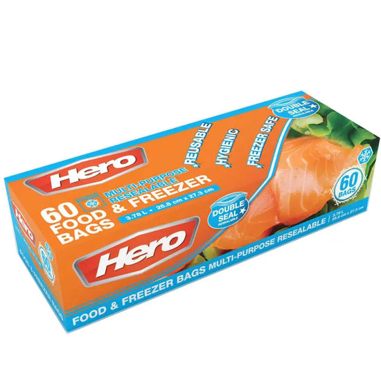 Hero 60 Multi-Purpose Resealable Food & Freezer Bags 3.8L Hero