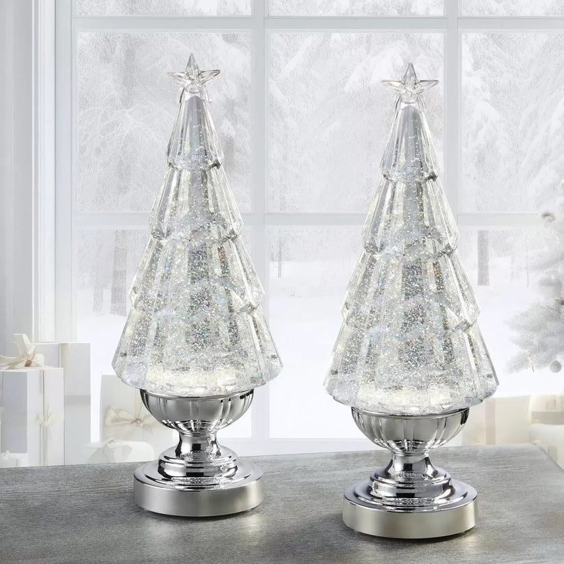 14 Inch (35.6 cm) Lighted Glitter Tree Lamps with LED Lights, 2 Pack British Hypermarket-uk