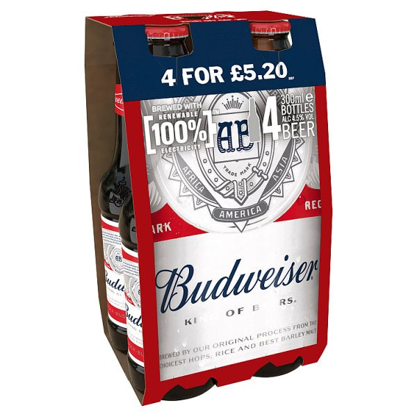 Budweiser Lager Beer Bottles 6 x 4x 300ml Beer - British Hypermarket-uk ...