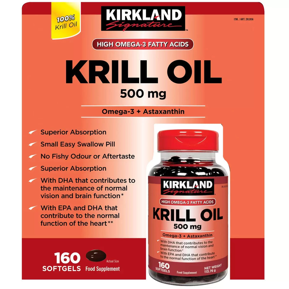 Kirkland Signature Krill Oil 500mg, 160 Capsules Kirkland