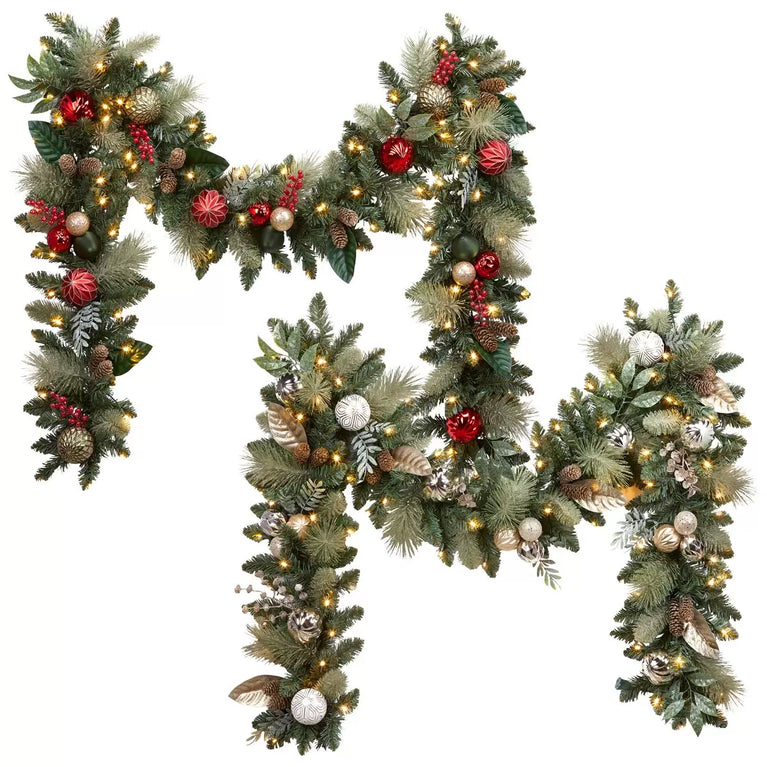 9ft (2.7m) Pre-Lit Decorated Garland Assortment Christmas