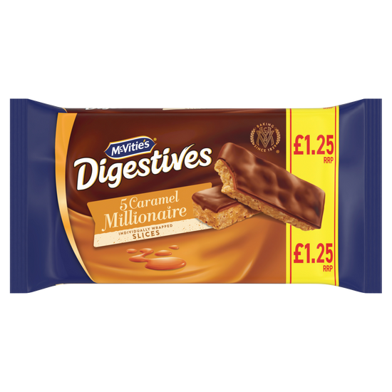 McVitie's Milk Chocolate Caramel Millionaire Biscuit Slices Snack Bars 5pk PMP £1.25 Case of 10 mcvities