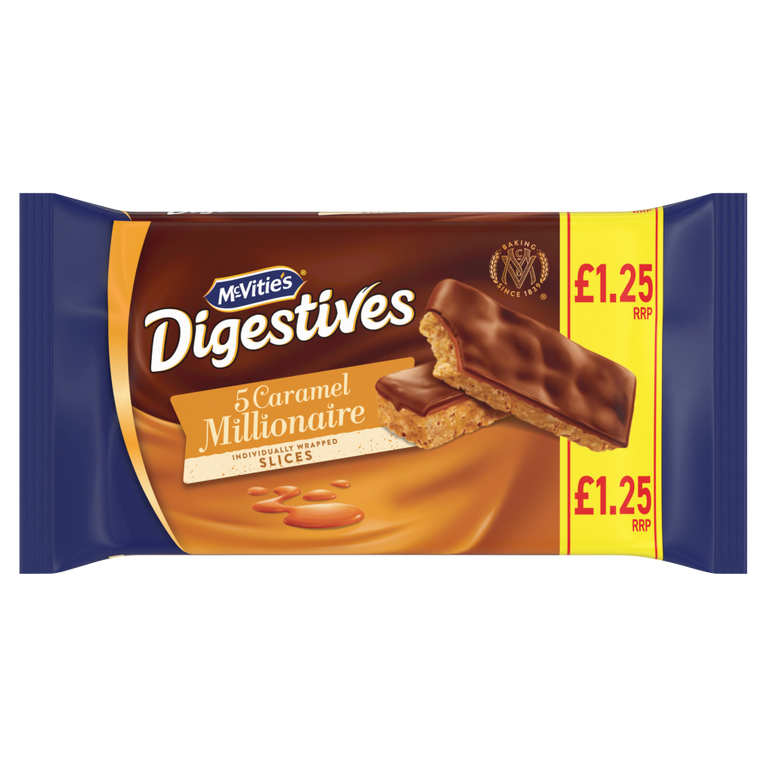 McVitie's Milk Chocolate Caramel Millionaire Biscuit Slices Snack Bars 5pk PMP £1.25 Case of 10 mcvities