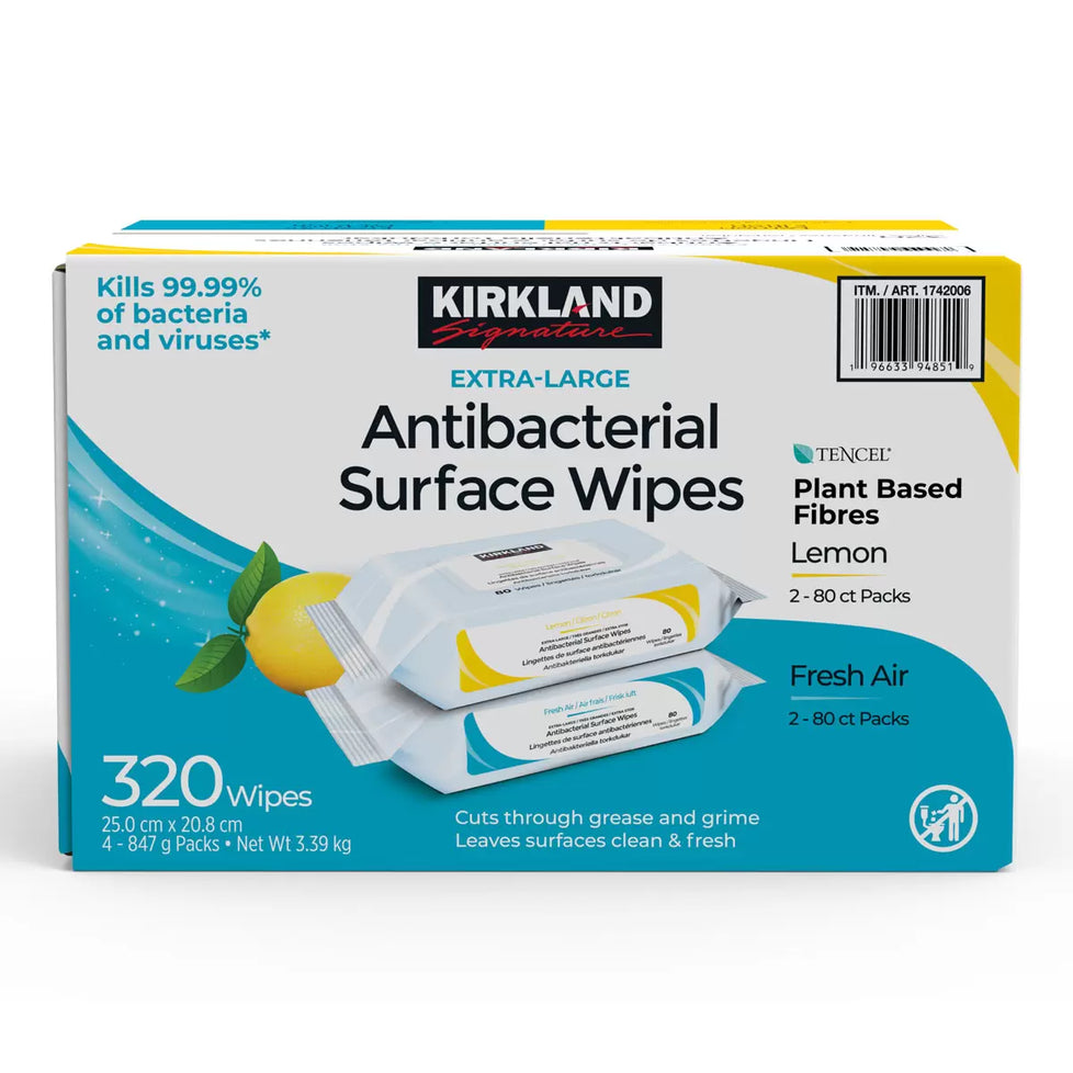 Kirkland Signature Antibacterial Surface Wipes, 4 x 80 Wipes (320 Sheets) Kirkland Signature