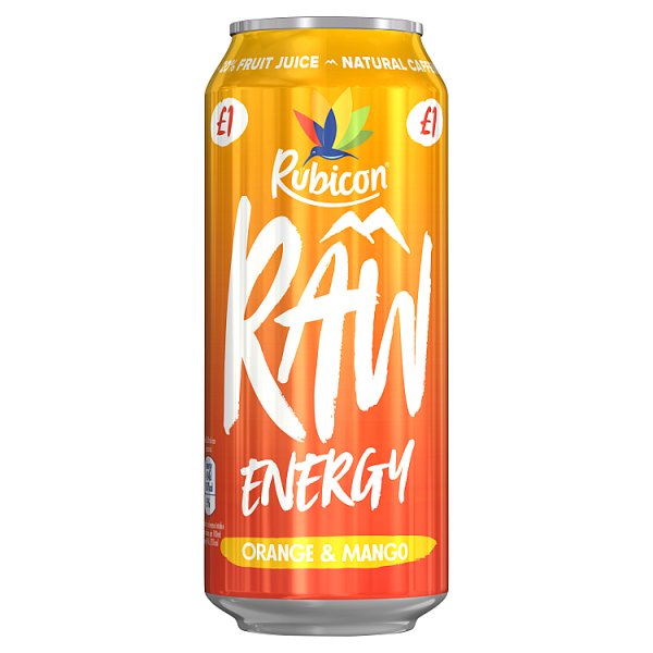 Rubicon Raw Energy Orange & Mango 500ml [PM £1.00 ] Case of 12 British Hypermarket-uk