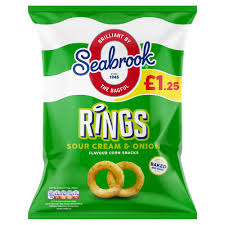 Seabrook Rings Sour Cream & Onion Flavour Corn Snacks 55g [PM £1.25 ] (Case of 16) Seabrook