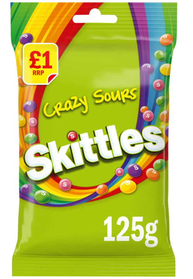 Skittles Vegan Chewy Crazy Sour Sweets Fruit Flavoured Treat Bag 125g PMP £1 Skittles