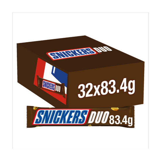 Snickers Caramel, Nougat & Peanuts Chocolate Snack Bar Duo 83.4g Case of 32 Snickers