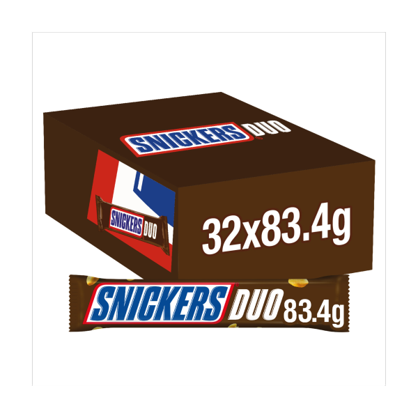 Snickers Caramel, Nougat & Peanuts Chocolate Snack Bar Duo 83.4g Case of 32 Snickers