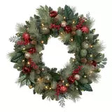 30" (76cm) Pre-Lit Decorated Wreath with 50 LED Lights Christmas