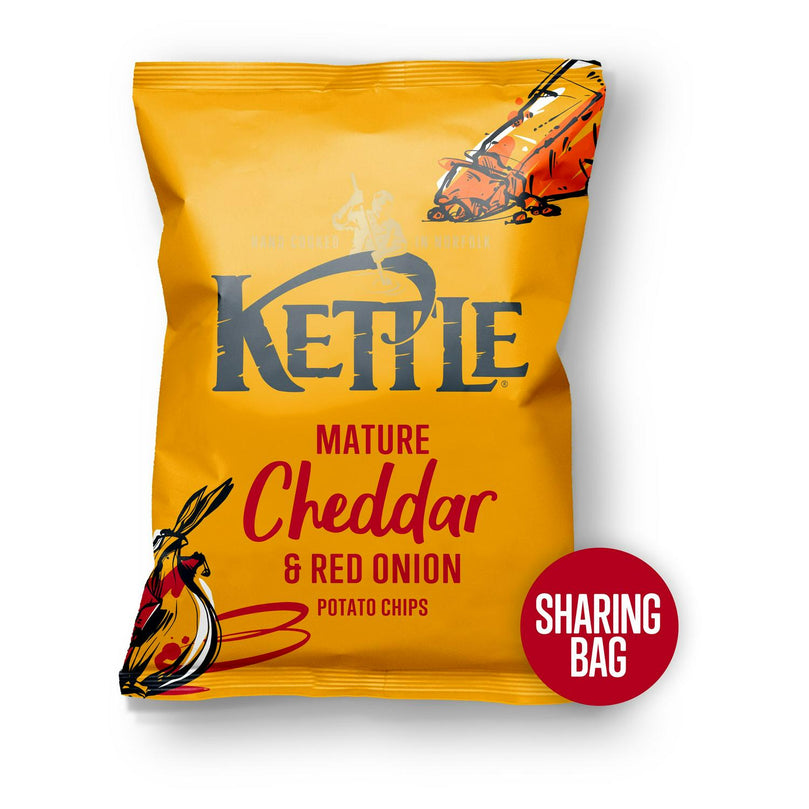 Kettle Mature Cheddar & Red Onion Potato Chips 130g, Case of 12 Kettle