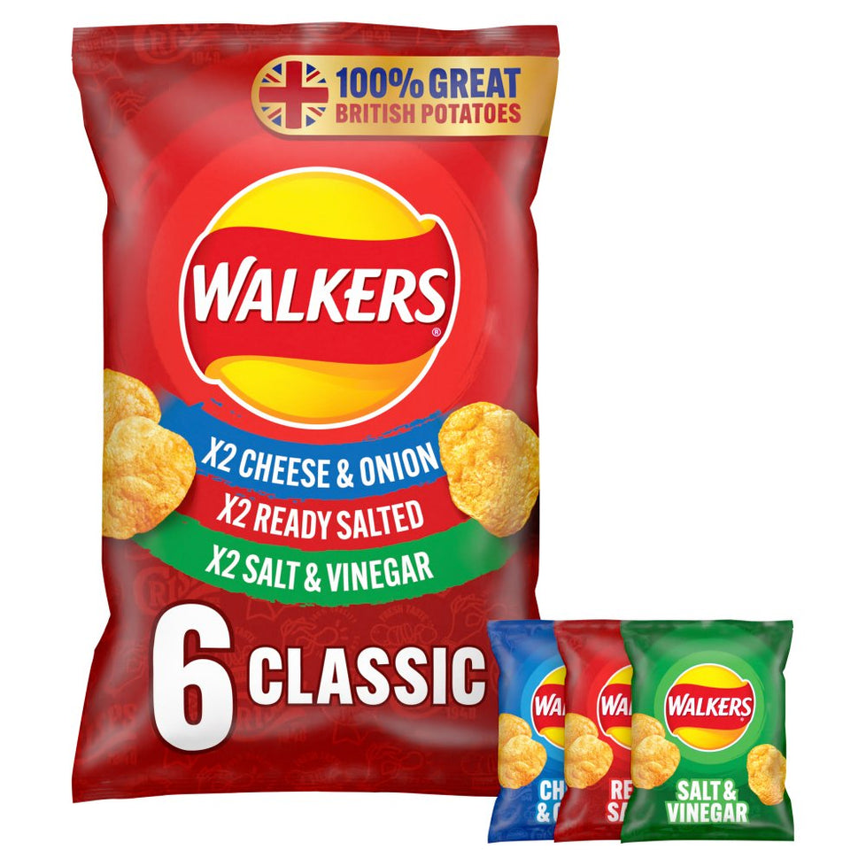 Walkers Classic Variety Multipack Crisps 6x25g, (Case of 18)(Save £5.00) Walkers