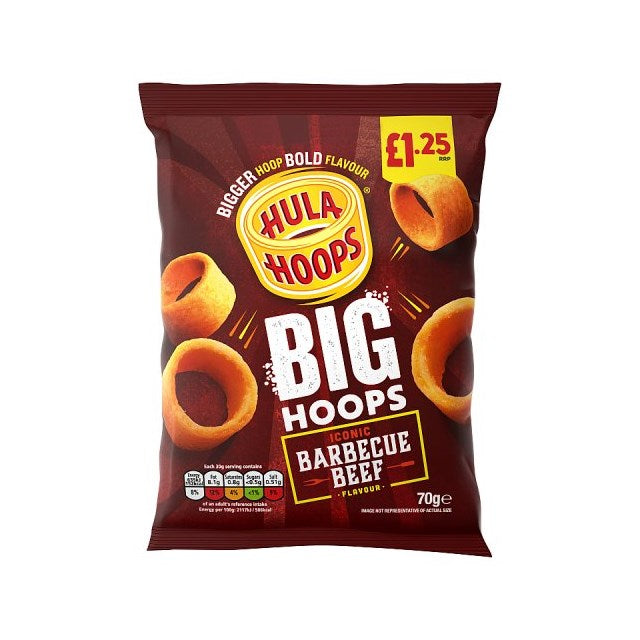 Hula Hoops Big Hoops BBQ Beef Crisps 70g [PM £1.25 ], Case of 20 (Save £2.60) Hula Hoops